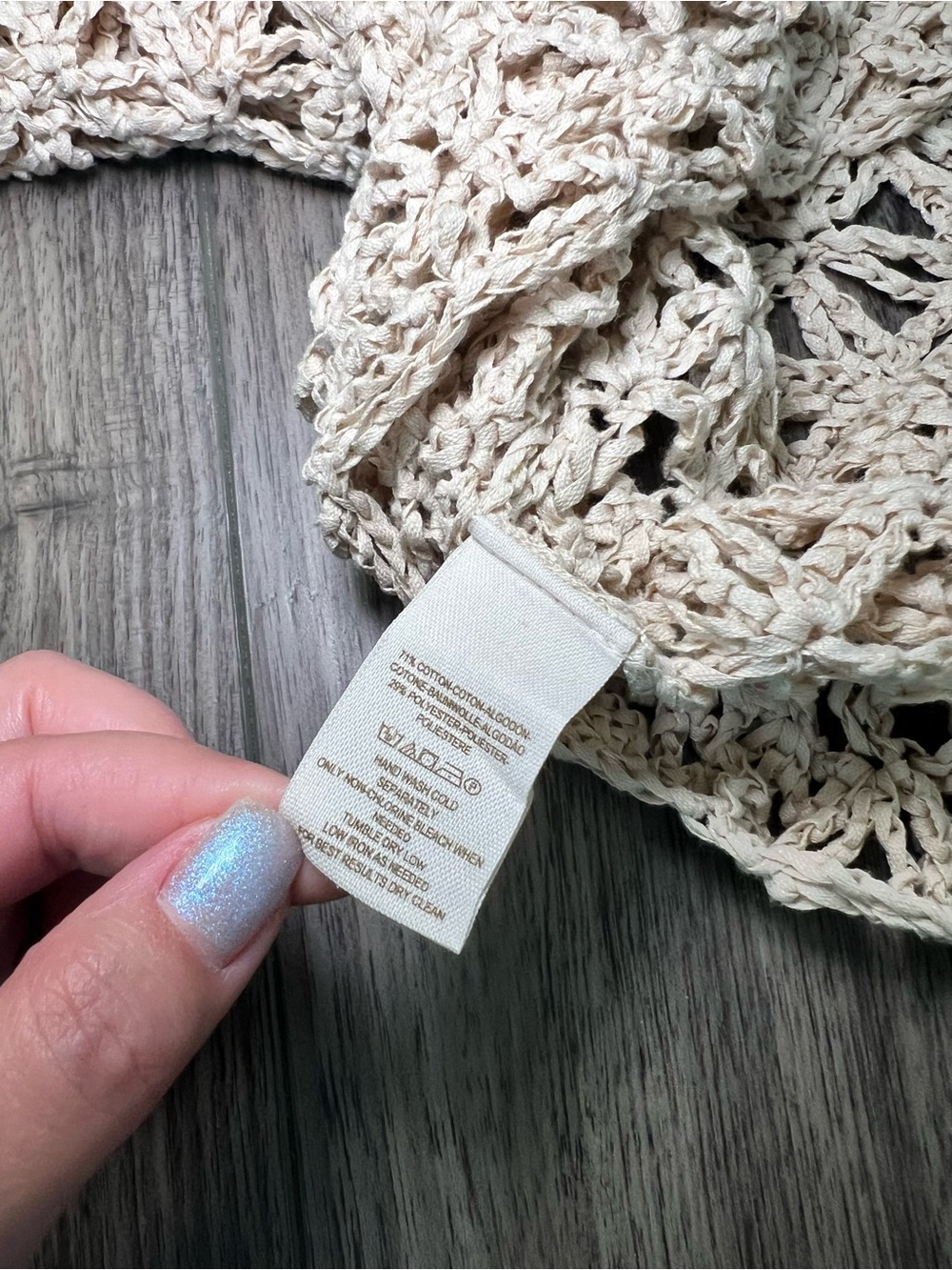 Free People Crochet Sweater Womens Medium Beige Boho Open Knit Bell Sleeve NWOT - Picture 6 of 6